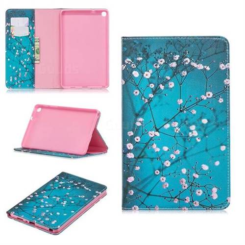 Blue Plum flower Folio Stand Leather Wallet Case for Samsung Galaxy Tab A 8.0 2019 P200 (Tab A Plus 8)