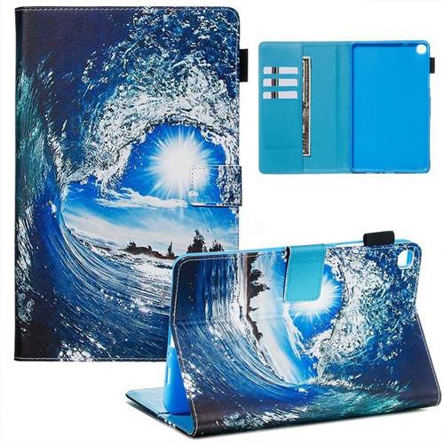 Waves and Sun Matte Leather Wallet Tablet Case for Samsung Galaxy Tab A 8.0 2019 P200 (Tab A Plus 8)
