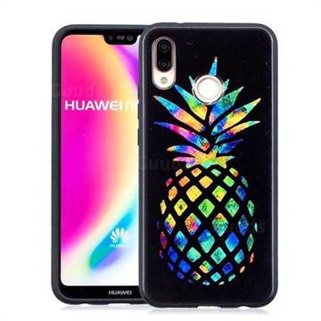 Colorful Pineapple 3D Embossed Relief Black Soft Back Cover for Huawei P20 Lite