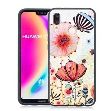 Pink Flower 3D Embossed Relief Black Soft Back Cover for Huawei P20 Lite