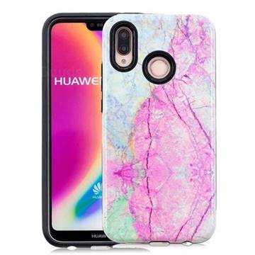 Pink Marble Pattern 2 in 1 PC + TPU Glossy Embossed Back Cover for Huawei P20 Lite