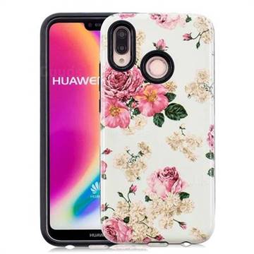 Rose Flower Pattern 2 in 1 PC + TPU Glossy Embossed Back Cover for Huawei P20 Lite