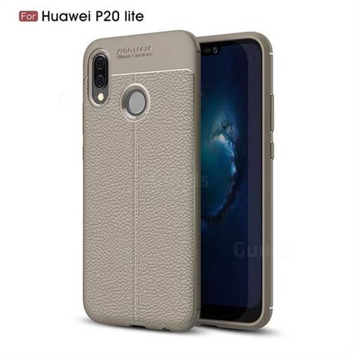 Luxury Auto Focus Litchi Texture Silicone TPU Back Cover for Huawei P20 Lite - Gray