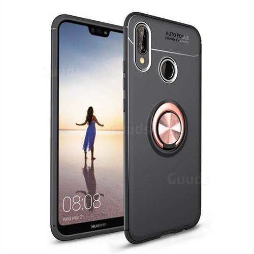 Auto Focus Invisible Ring Holder Soft Phone Case for Huawei P20 Lite - Black Gold