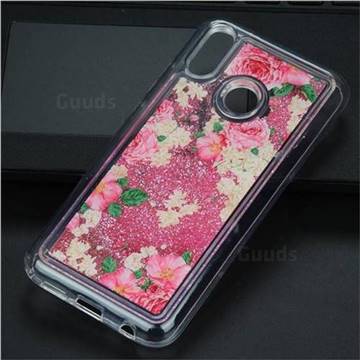 Rose Flower Glassy Glitter Quicksand Dynamic Liquid Soft Phone Case for Huawei P20 Lite