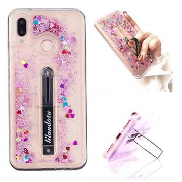 Concealed Ring Holder Stand Glitter Quicksand Dynamic Liquid Phone Case for Huawei P20 Lite - Rose