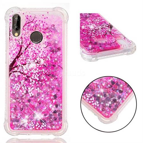 Pink Cherry Blossom Dynamic Liquid Glitter Sand Quicksand Star TPU Case for Huawei P20 Lite
