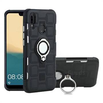 Ice Cube Shockproof PC + Silicon Invisible Ring Holder Phone Case for Huawei P20 Lite - Black