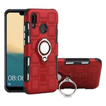 Ice Cube Shockproof PC + Silicon Invisible Ring Holder Phone Case for Huawei P20 Lite - Red