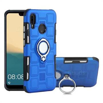 Ice Cube Shockproof PC + Silicon Invisible Ring Holder Phone Case for Huawei P20 Lite - Dark Blue