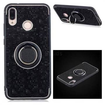 Luxury Mosaic Metal Silicone Invisible Ring Holder Soft Phone Case for Huawei P20 Lite - Black