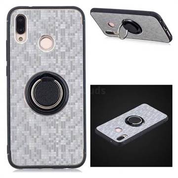 Luxury Mosaic Metal Silicone Invisible Ring Holder Soft Phone Case for Huawei P20 Lite - Titanium Silver