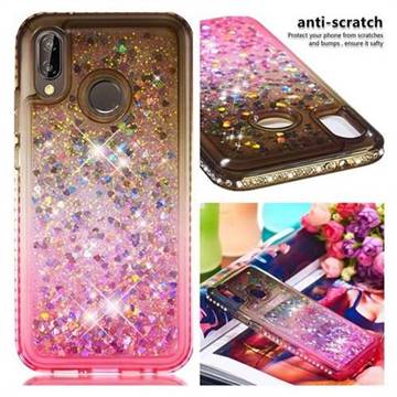Diamond Frame Liquid Glitter Quicksand Sequins Phone Case for Huawei P20 Lite - Gray Pink