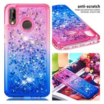 Diamond Frame Liquid Glitter Quicksand Sequins Phone Case for Huawei P20 Lite - Pink Blue