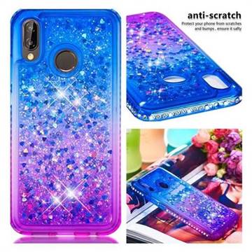Diamond Frame Liquid Glitter Quicksand Sequins Phone Case for Huawei P20 Lite - Blue Purple
