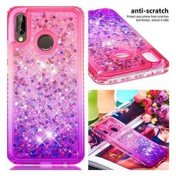 Diamond Frame Liquid Glitter Quicksand Sequins Phone Case for Huawei P20 Lite - Pink Purple