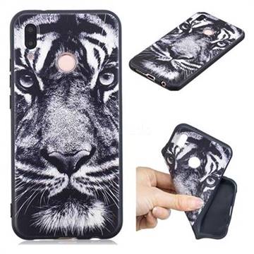 White Tiger 3D Embossed Relief Black TPU Cell Phone Back Cover for Huawei P20 Lite