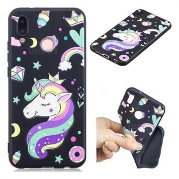 Candy Unicorn 3D Embossed Relief Black TPU Cell Phone Back Cover for Huawei P20 Lite