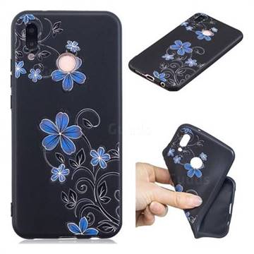 Little Blue Flowers 3D Embossed Relief Black TPU Cell Phone Back Cover for Huawei P20 Lite