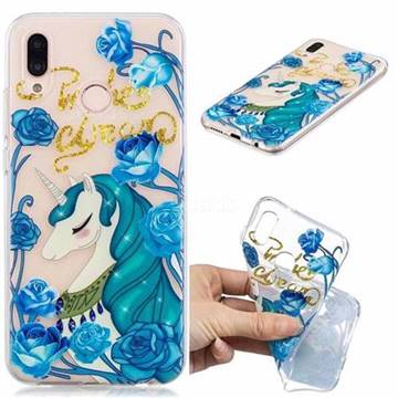 Blue Flower Unicorn Clear Varnish Soft Phone Back Cover for Huawei P20 Lite