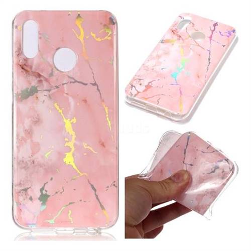 Powder Pink Marble Pattern Bright Color Laser Soft TPU Case for Huawei P20 Lite