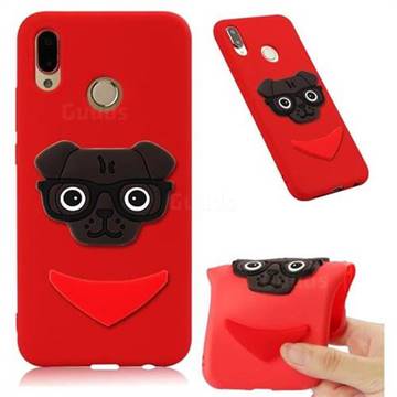 Glasses Dog Soft 3D Silicone Case for Huawei P20 Lite - Red