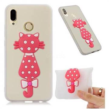 Polka Dot Cat Soft 3D Silicone Case for Huawei P20 Lite - Translucent White