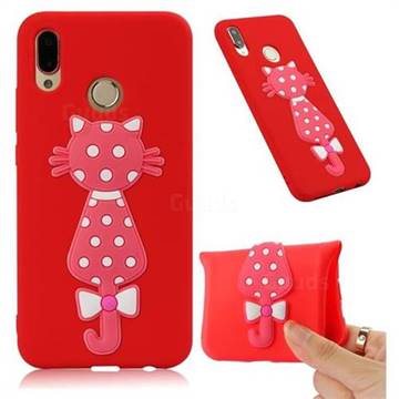 Polka Dot Cat Soft 3D Silicone Case for Huawei P20 Lite - Red