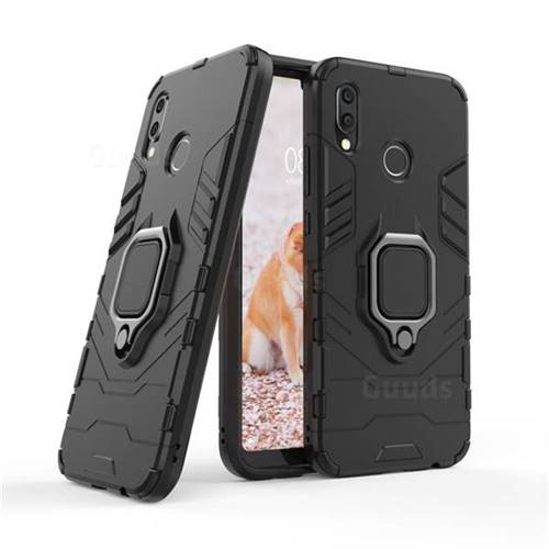 Black Panther Armor Metal Ring Grip Shockproof Dual Layer Rugged Hard Cover for Huawei P20 Lite - Black