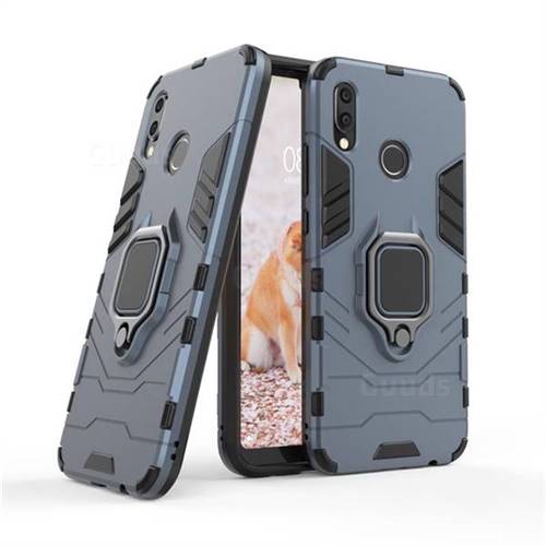 Black Panther Armor Metal Ring Grip Shockproof Dual Layer Rugged Hard Cover for Huawei P20 Lite - Blue