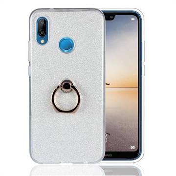Luxury Soft TPU Glitter Back Ring Cover with 360 Rotate Finger Holder Buckle for Huawei P20 Lite - White
