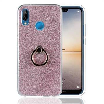 Luxury Soft TPU Glitter Back Ring Cover with 360 Rotate Finger Holder Buckle for Huawei P20 Lite - Pink