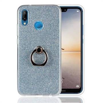 Luxury Soft TPU Glitter Back Ring Cover with 360 Rotate Finger Holder Buckle for Huawei P20 Lite - Blue