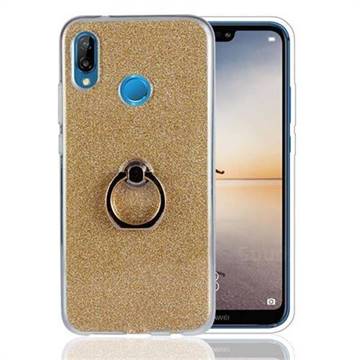 Luxury Soft TPU Glitter Back Ring Cover with 360 Rotate Finger Holder Buckle for Huawei P20 Lite - Golden