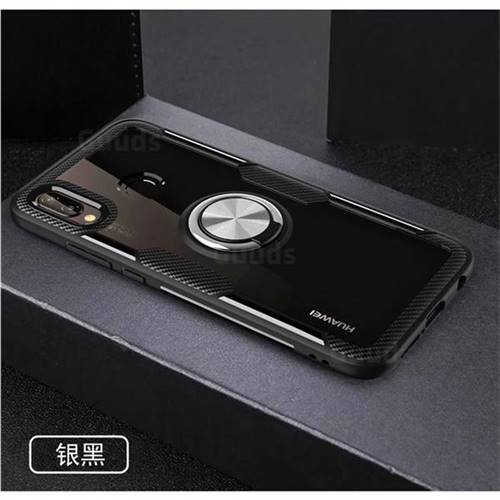 Acrylic Glass Carbon Invisible Ring Holder Phone Cover for Huawei P20 Lite - Silver Black