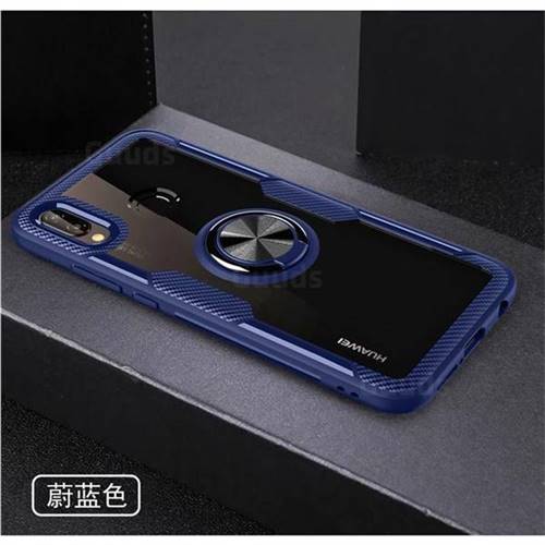 Acrylic Glass Carbon Invisible Ring Holder Phone Cover for Huawei P20 Lite - Azure