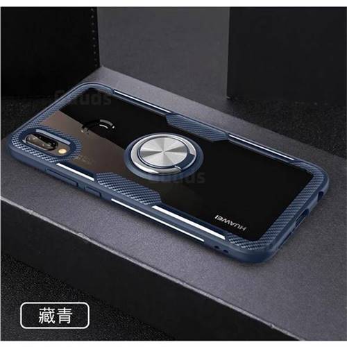 Acrylic Glass Carbon Invisible Ring Holder Phone Cover for Huawei P20 Lite - Navy