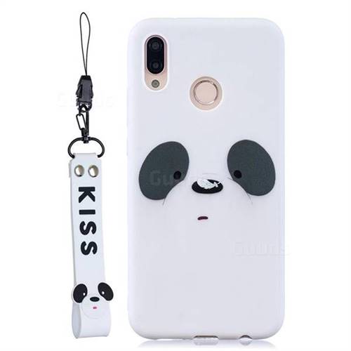 White Feather Panda Soft Kiss Candy Hand Strap Silicone Case for Huawei P20 Lite