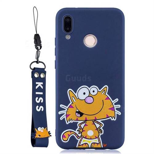 Blue Cute Cat Soft Kiss Candy Hand Strap Silicone Case for Huawei P20 Lite