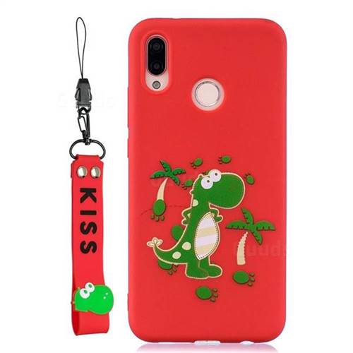 Red Dinosaur Soft Kiss Candy Hand Strap Silicone Case for Huawei P20 Lite