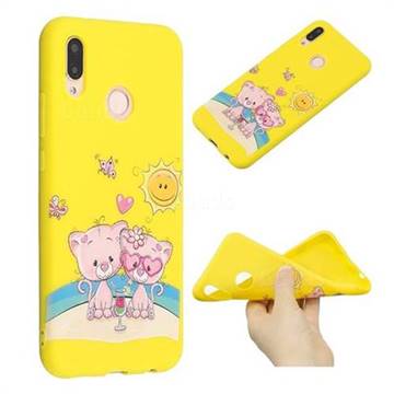 Pink Bear Couple Anti-fall Frosted Relief Soft TPU Back Cover for Huawei P20 Lite