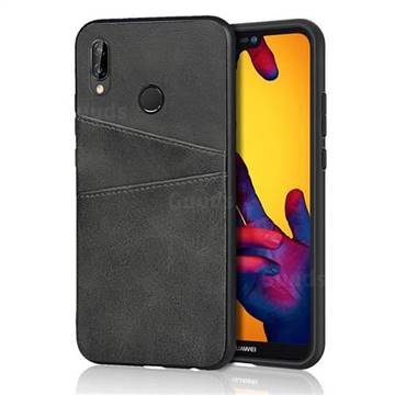 Simple Calf Card Slots Mobile Phone Back Cover for Huawei P20 Lite - Black