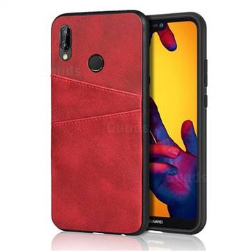 Simple Calf Card Slots Mobile Phone Back Cover for Huawei P20 Lite - Red