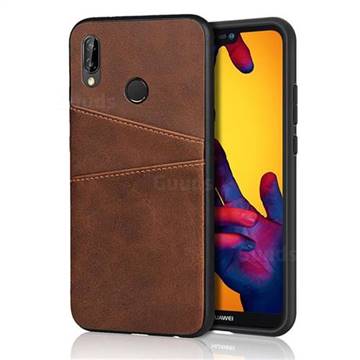 Simple Calf Card Slots Mobile Phone Back Cover for Huawei P20 Lite - Coffee
