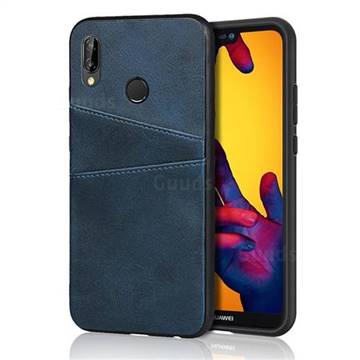 Simple Calf Card Slots Mobile Phone Back Cover for Huawei P20 Lite - Blue