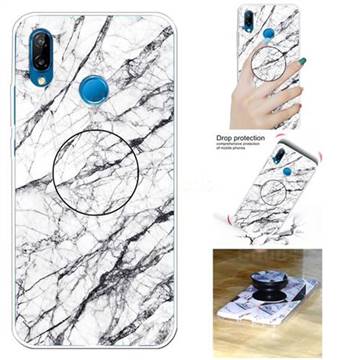White Marble Pop Stand Holder Varnish Phone Cover for Huawei P20 Lite