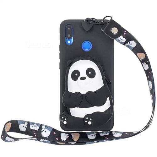 Cute Panda Neck Lanyard Zipper Wallet Silicone Case for Huawei P20 Lite
