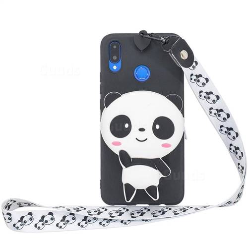 White Panda Neck Lanyard Zipper Wallet Silicone Case for Huawei P20 Lite