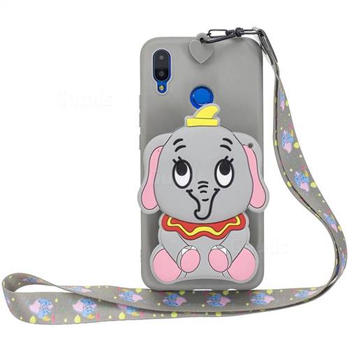 Gray Elephant Neck Lanyard Zipper Wallet Silicone Case for Huawei P20 Lite