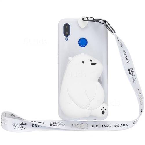 White Polar Bear Neck Lanyard Zipper Wallet Silicone Case for Huawei P20 Lite